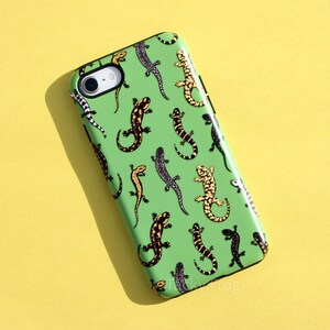 Salamanders Tough Phone Case for iPhone® & Samsung Galaxy® | Green Animal, Lizard, Newt Pattern Nature Case in Earthy Tones Glossy or Matte
