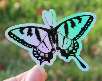 Swallowtail Butterfly Holographic Vinyl Sticker | 3" x 2.23" | Durable, Waterproof, Weatherproof, Scratch-Resistant | Rainbow Insect Decal