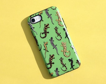Salamanders Tough Phone Case for iPhone® & Samsung Galaxy® | Green Animal, Lizard, Newt Pattern Nature Case in Earthy Tones Glossy or Matte