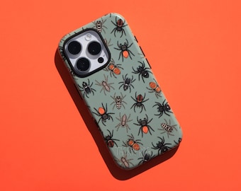 Jumping Spiders Dual Layer Phone Case with Bug, Arachnid Nature Pattern