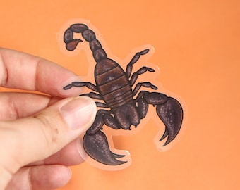 Dark Scorpion Clear Vinyl Sticker | 3 x 2.24 inches | Transparent, Durable, Waterproof Nature Themed Spooky Brown Bug Decal for Halloween
