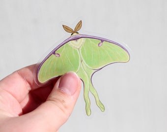 Luna Moth Clear Vinyl Sticker | 3 x 2.97 inches | Transparent, Durable, Waterproof, Scratch-Resistant Nature Themed Bug & Insect Decal