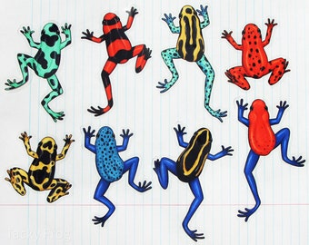 Dart Frogs Clear Vinyl Stickers | Cute, Colorful Poison Dart Frog Waterproof Stickers | Animal Laptop, Car Decal Sold Individually or in Set