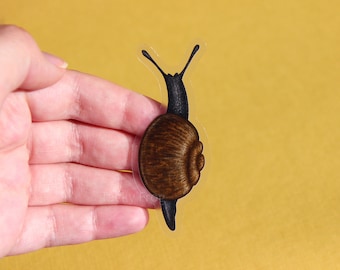 Black Gloss Snail Clear Vinyl Sticker | 3 x 1.44 inches | Durable, Waterproof Cute Dark Brown Snail Academia Decal for Bug & Nature Lovers