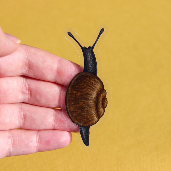 Black Gloss Snail Clear Vinyl Sticker | 3 x 1.44 inches | Durable, Waterproof Cute Dark Brown Snail Academia Decal for Bug & Nature Lovers