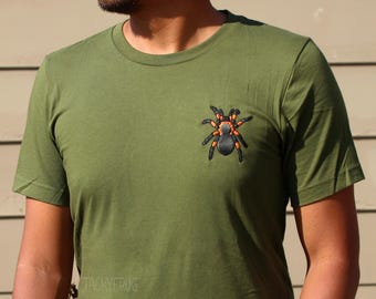 Red-Knee Tarantula Embroidered Unisex T-Shirt | Short-Sleeve Nature-Inspired Apparel w/ Machine Embroidery for Bug, Insect Lovers