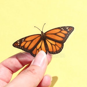 Monarch Butterfly Clear Vinyl Sticker | 3 x 1.62 inches | Transparent, Durable, Waterproof Nature Themed Orange Bug & Insect Decal