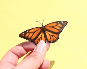 Monarch Butterfly Clear Vinyl Sticker | 3 x 1.62 inches | Transparent, Durable, Waterproof Nature Themed Orange Bug & Insect Decal