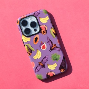 Fruit Bats Tough Phone Case for iPhone & Samsung Galaxy | Fruit, Animal Pattern Spooky Purple Nature Case | Halloween, Autumn, or Year-Round