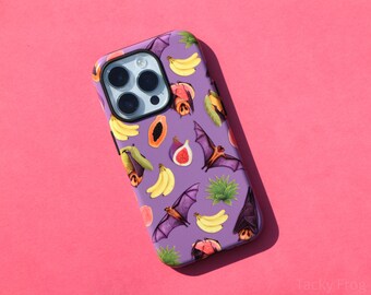 Fruit Bats Tough Phone Case for iPhone & Samsung Galaxy | Fruit, Animal Pattern Spooky Purple Nature Case | Halloween, Autumn, or Year-Round