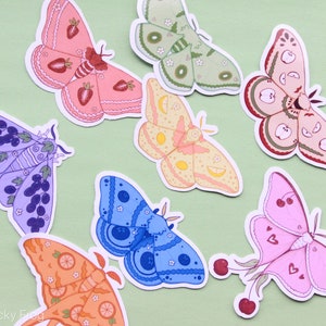 Fruit Moth Stickers | Sweet, Colorful, Cute Die-Cut Fantasy Food Moth Stickers | Handmade, Scratch-Resistant Cottagecore Laptop Decals