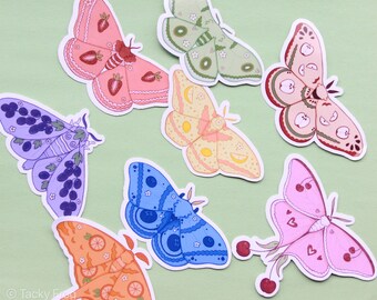 Fruit Moth Stickers | Sweet, Colorful, Cute Die-Cut Fantasy Food Moth Stickers | Handmade, Scratch-Resistant Cottagecore Laptop Decals