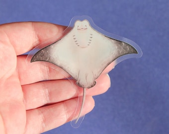 Stingray Face Clear Vinyl Sticker | 3 x 2.9 inches | Transparent, Durable, Waterproof Nature Themed Ocean, Aquatic Life Funny Fish Decal