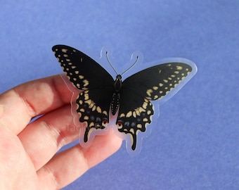 Black Swallowtail Butterfly Clear Vinyl Sticker | 3 x 2 inches | Transparent, Durable, Waterproof Nature, Bug, & Insect Dark Academia Decal