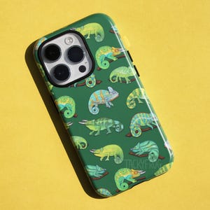Chameleons Tough Phone Case for iPhone® & Samsung Galaxy® | Green Animal, Lizard Pattern Nature and Wildlife Case in Glossy or Matte