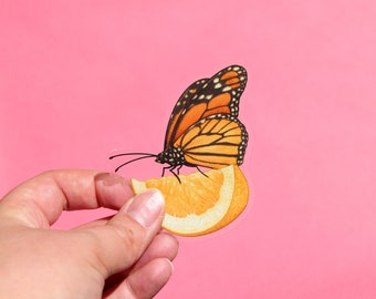 Lemon Hungry Monarch Butterfly Sticker | 3" x 2.68" | Cute Waterproof, Durable Insect, Garden, Nature Summer Decal for Laptops & More