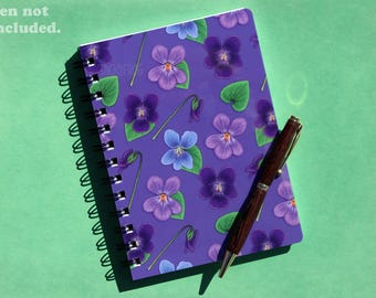 Purple Violets Spiral Bound Journal | Laminated Garden-Inspired Mini Floral Nature Notebook with Violet Flowers & Botanicals | 5 x 7 In.