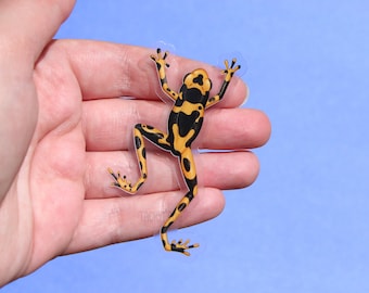 Yellow Dart Frog Clear Vinyl Sticker | 3 x 1.77 inches | Transparent, Durable, Waterproof Climbing Green Rainforest Wildlife Animal Decal