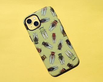 Cicada Dual Layer Phone Case with Bug, Insect Nature Pattern for Summer