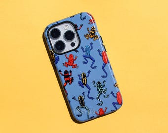 Dart Frog Tough Phone Case | Durable Blue Amphibian Case with Colorful Animal, Nature Pattern