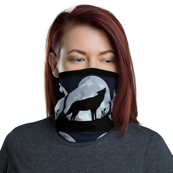 Wolf face mask wolf print wolf neck gaiter reusable mask Etsy