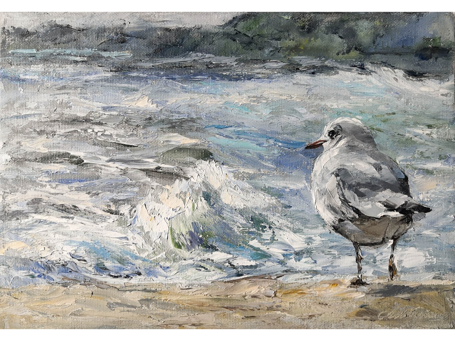 Seagull Painting Original Beach Bird Artwork on Canvas Small Etsy