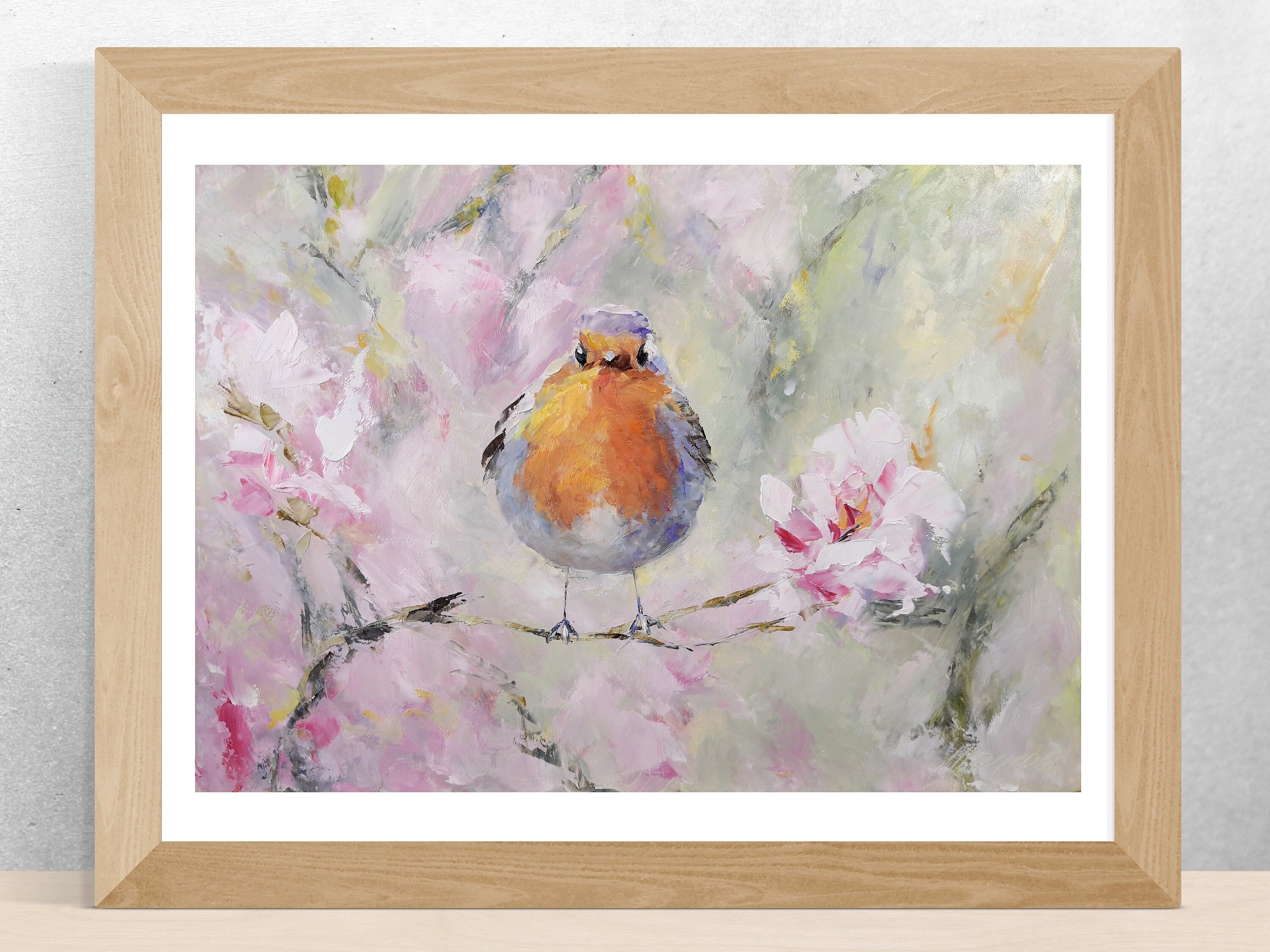 Robin painting Original bird wall art 10 by 14 Etsy