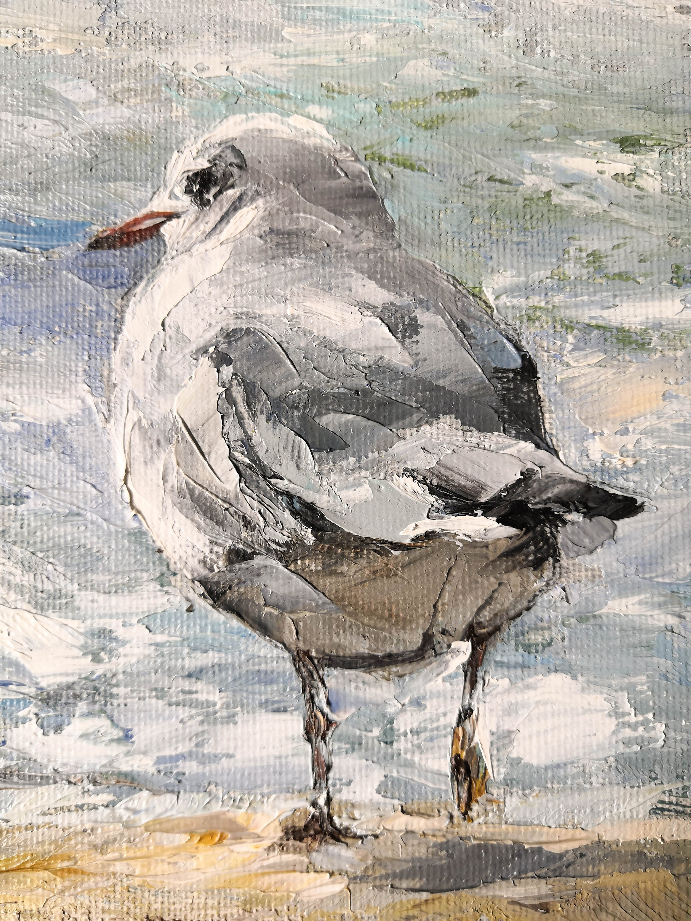 Seagull Painting Original Beach Bird Artwork on Canvas Small Etsy
