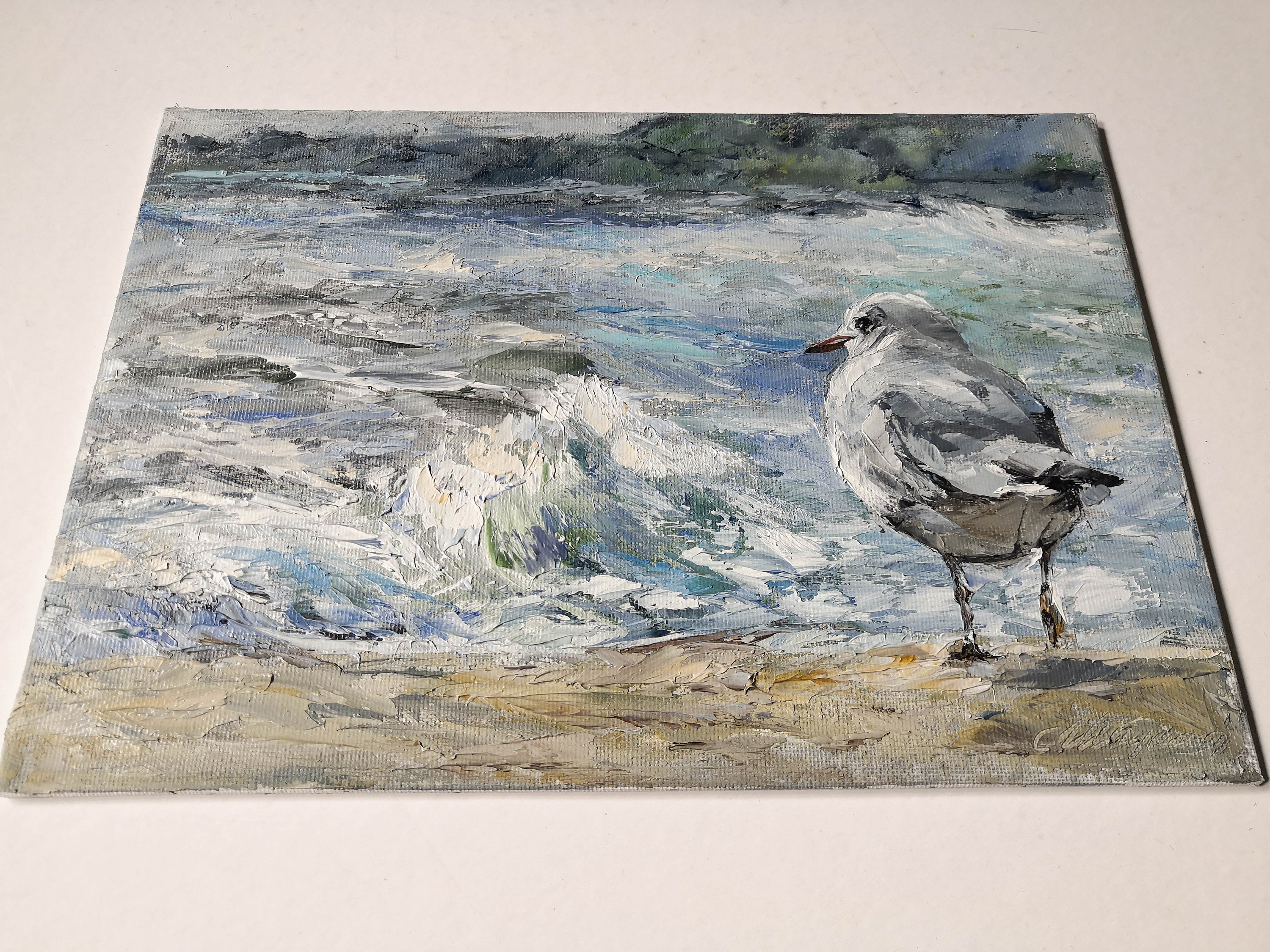 Seagull Painting Original Beach Bird Artwork on Canvas Small Etsy