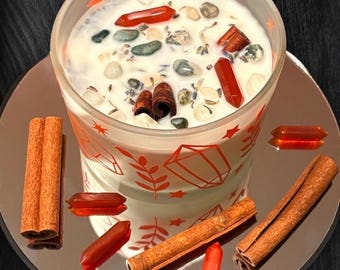 Candle 10 Oz - Elemental Glow - Intention Candle - Moss Agate/Carnelian/Clear Quartz