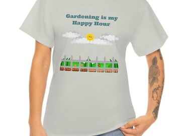 Gardening Tee, Gardening is My Happy Hour Shirt, Nature Shirt, Gift for Gardener, Farming Tshirt, Agriculture Tee, Farmers Shirt, Backyard T