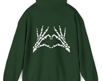 Skeleton Heart Hoodie, Gothic Sweatshirt, Halloween Pullover, Dark Romance Hooded Jumper, Skull Love Sweater, Emo Clothing