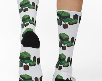 Pixel Grass Block socks, Connective Block Socks