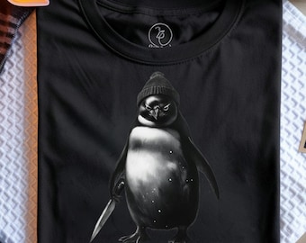 Flight Was Never an Option Penguin T-Shirt, Funny Penguin Knife Tee, Sarcastic Dark Humor Gift, Retro Penguin Punk Graphic