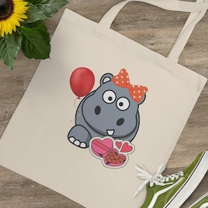 Hippopotamus Tote Bag, Hippo Bag, Hippo Bag, Teenager Gifts, Animal Bag, Travel Tote, School Tote, Gift Bag, Party Gift Bag, Beach Tote