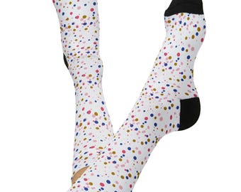 Confetti Dot Pattern Socks, Colorful Speckled Crew Socks