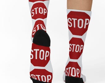 Stop Sign Pattern Socks, Fun Street Sign Socks, Crossing Guard Gifts