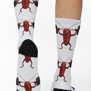 Weightlifting Roach Pattern Socks, Fitness Cockroach Novelty Crew Socks