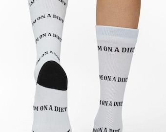 I'M ON A DIET Socks, Funny Holiday Gathering Crew Socks, Novelty Food Socks