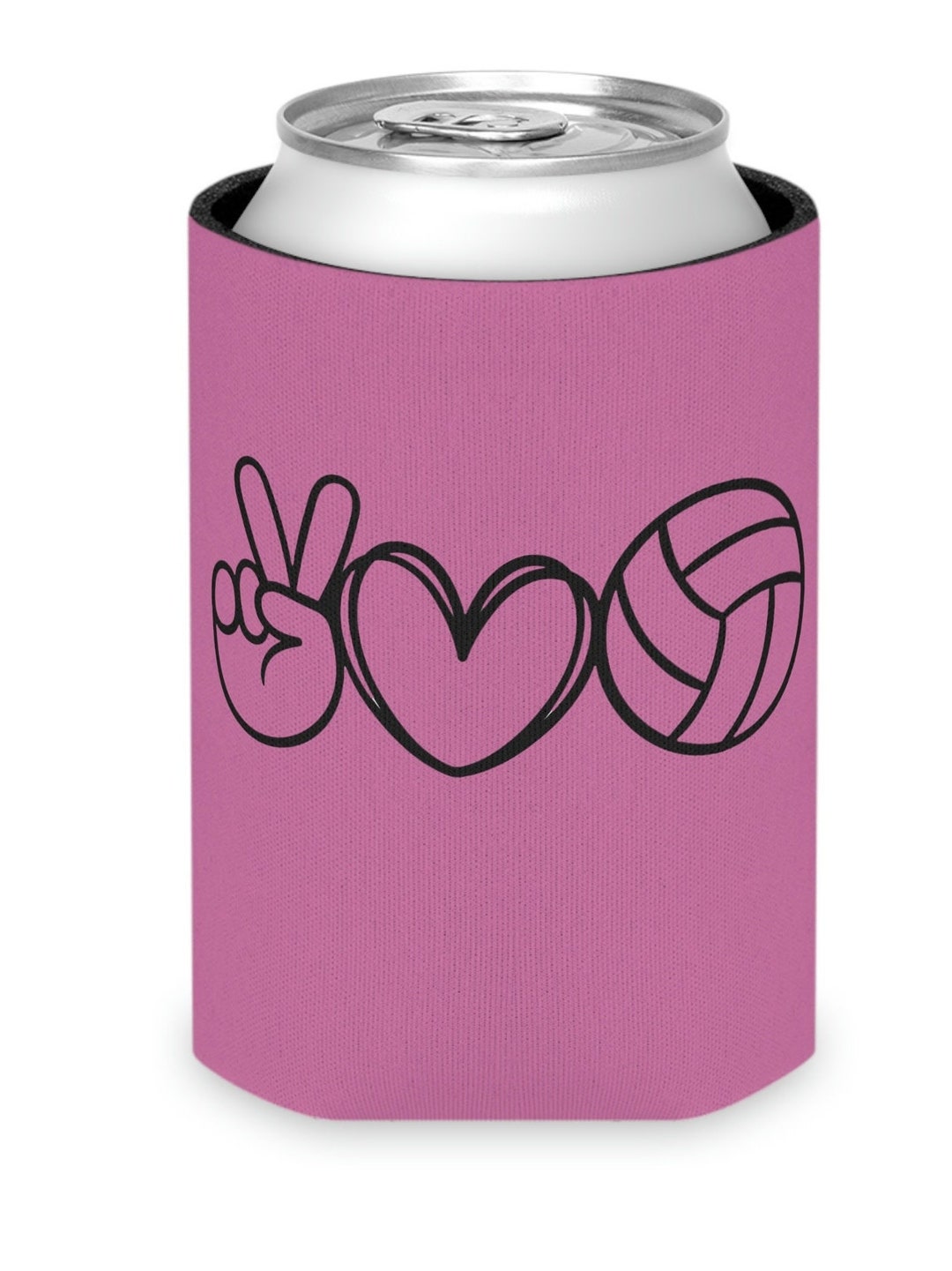 Pink Peace Love Volleyball Mom Can Cooler Beer Koozie, Water Bottle