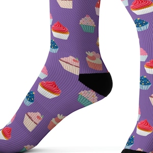 Cupcake Socks, Purple Socks, Baker Socks, Pastry Chef Gifts, Cupcakes, Bakery Gifts, Cute Socks, Home Baker, Homemade Cupcakes, Easter Socks