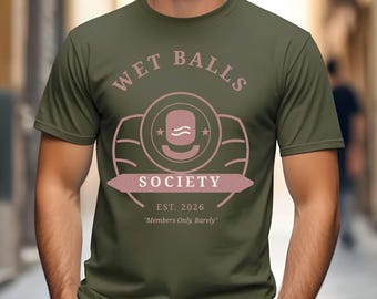 Wet Balls Society T-Shirt, Retro Nautical Surf Logo, Funny Mens Tshirt Gift