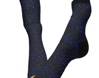 Blue Confetti Pattern Socks, Blue Polka Dot Crew Socks