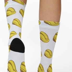 Safety Themed Hard Hat Socks, Blue Collar Worker Construction Gift, Hard Hat Design