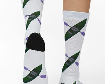 Green Kayak Pattern Socks | Canoe Paddle Athletic Crew Socks