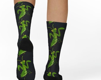 Praying Mantis Socks, Insect Lover Gift, Nature Print Footwear, Unique Bug Design, Wildlife Apparel, Cute Bug Preditor, Good Luck Insect