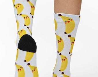 Cheerful Banana Pattern Socks, Fruit Crew Socks