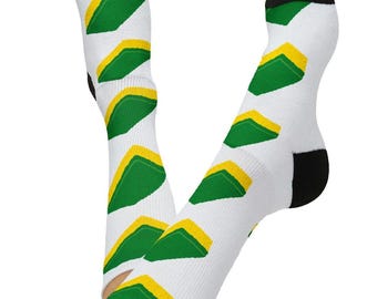 Green Sponge Pattern Socks, Kitchen Cleaning Novelty Crew Socks