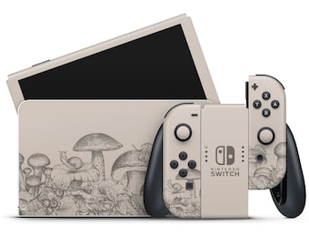 Nintendo Switch OLED Model Skin Wrap Premium 3M Vinyl Woodland Mushroom Sketch