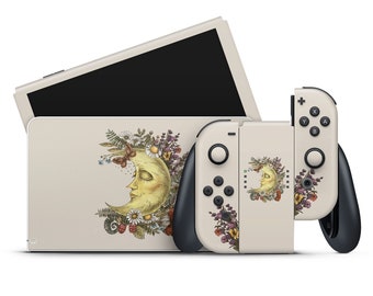 Nintendo Switch OLED Model Skin Wrap Premium Vinyl Moon Flower Boho Vintage